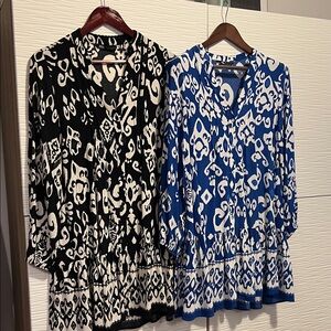 2 Zara Stylish Black and Blue Patterned Women's Dresses. Zara size medium.